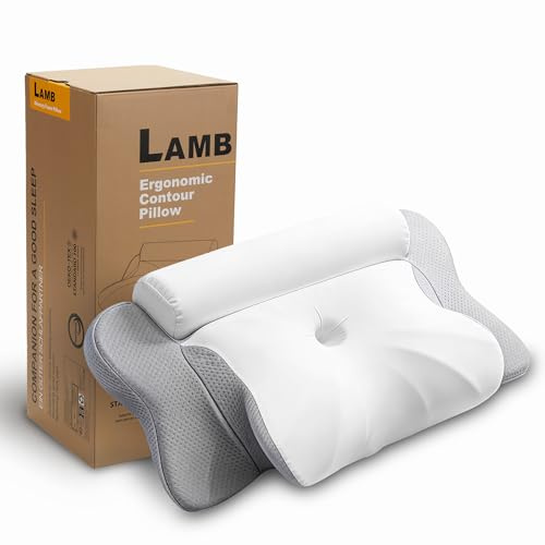 LAMB Ortopedisk minnesskumkudde, ergonomisk sidosovkudde, två i en nackstödskudde och nackrullskudde, kudde för nacksmärtor, sovkudde för sidor, grå