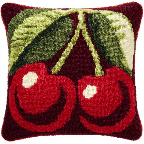 Henypt Kit de Almohadones con Cierre de Gancho Frutos rojos Kit De Cojines De Pestillo 43X43cm Funda de Cojín para Sofá, Latch Hook Manualidades Kits