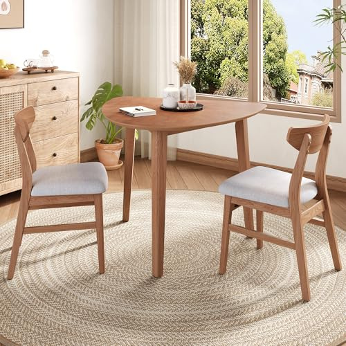 P PURLOVE Modern 3 Piece Table Set, Triangular Table and 2 Curved Wood Chairs for Living Room, Dining Room, Kitchen, Small Space, Minimalist Space-Saving (Light Brown)