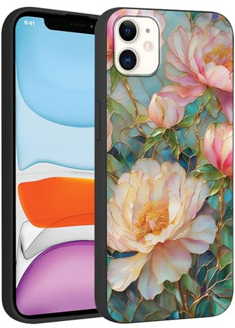 Phoona Cover per iPhone 12 Mini 5.4,Morbido Silicone Cellulare Custodia telefono Aesthetic Motivo Disegno Protezione Fotocamera Antiurto AntiGraffio Case Donne Ragazze,Fiori rosa