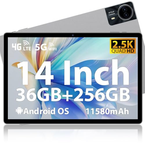 MAXLEGEN Tablet 14 Zoll, 2.5K Touch Display, 36GB RAM+256GB ROM/1TB TF SIM Tablet, 4G LTE+5G WiFi, Octa-Core, 4 Lautsprecher, 13MP, 11580mAh, GMS, GPS, Tablets mit Pen/Hülle/Kopfhörer