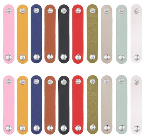 YFTRFR 20 Pcs Cord Organizer, Portable Winder Keepers Clips PVC Leather Reusable Cable Tidy for Multipurpose Wire Ties, Power, Headphone, Travel, Home, USB, Neat Management(10 Color)