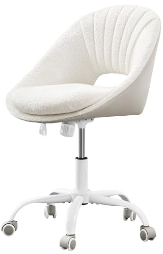 Hzuaneri Schminktisch Stuhl, Drehstuhl mit Wippfunktion, Homeoffice Stuhl aus belüftetem Sherpa Stoff und Polyurethan, Geeignet für Schlafzimmer, Büro und Wohnzimmer, Beige-Weiß, OC00399WG