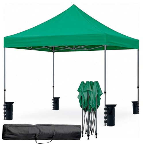 Gazebo Professionale 3x3 M Richiudibile Automatico In Acciaio Con Telo Oxford 1200D PVC Impermeabile e Anti UV Struttura a Fisarmonica con Sacche Zavorra e Borsa Trasporto Sagre Feste Eventi (Verde)