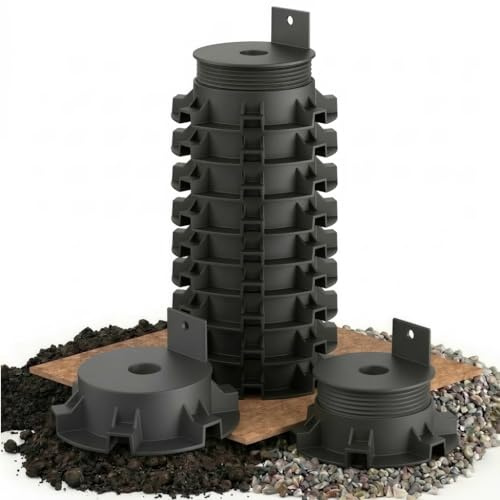 Tergato Juego de 50 rodamientos de altura regulable de 25 a 40 mm, incluye 50 tornillos de acero inoxidable, fabricado en Alemania, rodamientos de terrazas para WPC, madera y aluminio, patas