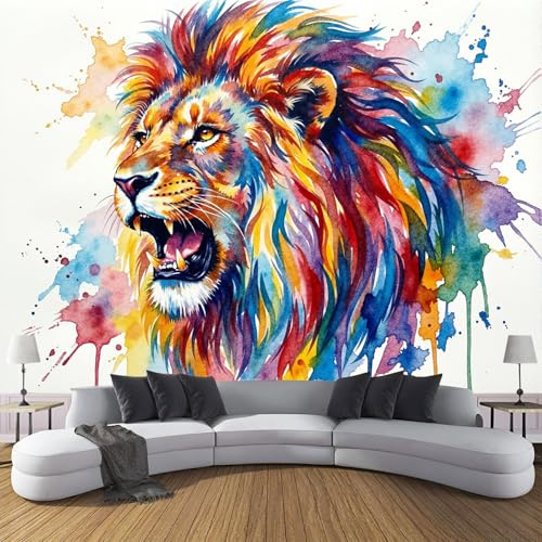 Papel Pintado León Pintura, Papel Pintado No Tejido Vistoso Naturaleza Salvaje Animales Salvajes, Fotomurales Fácil de instalar, Murales Decoración para Dormitorio Salón Oficina Pasillo - 200 x 140 cm
