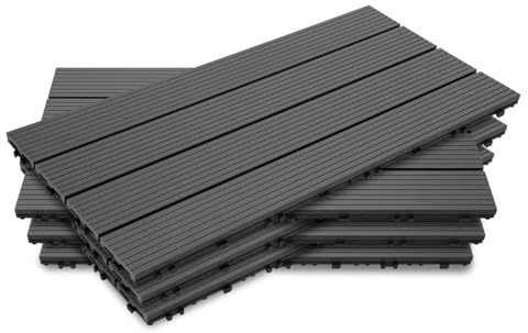 Jayseuw WPC Fliesen 60x30cm 3m² Grau Klicksystem | Witterungsbeständig; rutschfest; einfache Klick-Montage; für Terrasse, Balkon & Garten; Innen & Außen; pflegeleicht