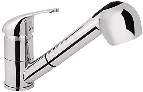 'aquaSu® Basic Küchenarmatur Tiado für Spüle | Spültischarmatur mit ausziehbarer Geschirrbrause | Wasserhahn für die Küche | Keramikkartusche | Hochdruck-Armatur | Messing in chrom | 78112 1