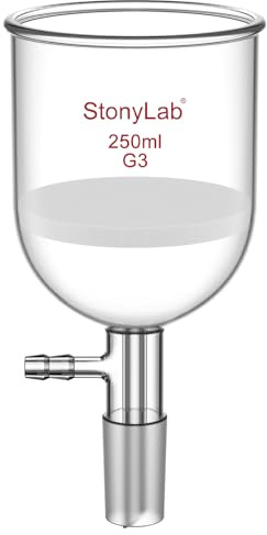 Vaso de borosilicato StonyLab Embudo de filtración Buchner con frita fina, diámetro del disco de 30 mm, profundidad de 90 mm, con junta interna cónica estándar 24/40 y tubulación dentada al vacío