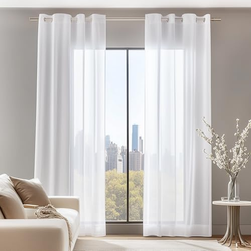 Deconovo Cortinas Blancas para Salón Modernas, 2 Piezas, 140x260 cm