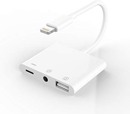 Apple Certified for iPhone Headphone Adapter 3.5mm AUX Audio Jack and Charger Extender Dongle Earphone Headset Converter Lightning Male to USB Female OTG Cable Camera Memory Connector Kit Splitter