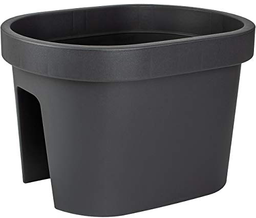alles-meine.de GmbH Blumentopf - Modell & Farbwahl - Geländer Blumenkasten - schwarz - LANG - oval - 40 cm - Blumentopf/Pflanzkübel/Pflanzschale - Geländerkasten/Balkonkast..