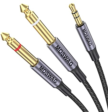MOSWAG 1M/3.2FT 3.5mm 1/8 TRS to 2 x 6.35mm 1/4 TS Mono Y Cable Splitter Cable Compatible with iPhone,iPod,Laptop,CD Players,Power Amplifier,Mixer,Home Stereo Systems
