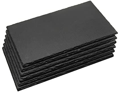 MONKEY SUN 6 Pack 10 x 6 Black Slate Cheese Board with Natural Edge for Kitchen Dining Party, Charcuterie Stone Plates for Cake Fruit Meat Appetizers Dried Fruits Display Chalkboard, Set of 6