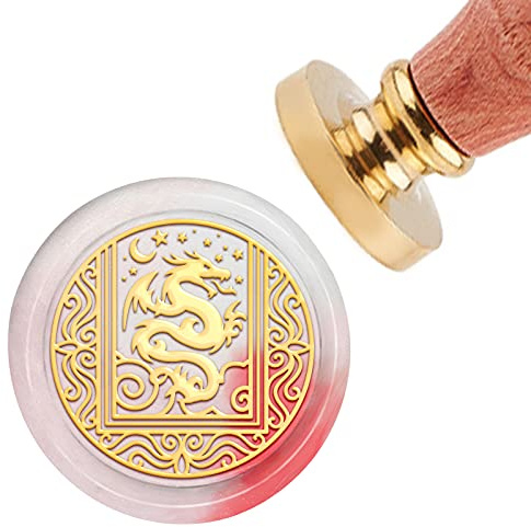 craspire Siegellack-Stempel Drache, Wachssiegelstempel 30mm Runder Messingkopf Mit Univerdal Holzgriff Für Hochzeit Versiegelung Brief Karte Geschenk Einladung Scrapbooking