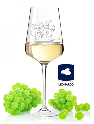 Leonardo XL Copa de vino con grabado – Ich Liebe dich Floral – Regalos divertidos – Original regalo de cumpleaños para hombres y mujeres – Adecuado como copas de vino tinto blanco copas de color