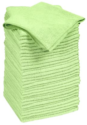 Quickie Cleaning 32-Pack Microfiber Cleaning Cloth 14x14 inch Green All-Purpose Towel/Wiper for Multi-Purpose Indoor/Outdoor Cleaning/Dusting/Polishing on Kitchen/Bathroom/Auto Surfaces