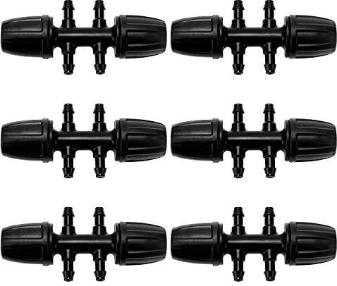 VooGenzek 6 Pezzi 8/12 mm a 4/7 mm Connettori a T con Spinato, Connettore Tubo a 6-Vie da Giardino per Tubo 8/12 mm a 4/7 mm, Adattatore per Irrigazione a Goccia a 3 Vie, per Prato, Giardino, Nero