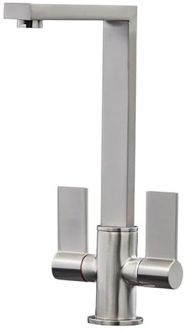 Liquida W17BN Twin Lever 360 Degree Swivel Spout Brushed Nickel Kitchen Tap