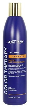 KATIVA Color Therapy Anti-Brass-Shampoo, Blau, Anti-Anfänger-Effekt, 355 ml, Karité, Kokosnuss und Zitrus, ohne Salz, Sulfate und Parabene, hellbraun oder dunkelblond