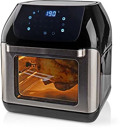 Nedis KAAFO300EBK Heißluftfritteuse – 12L – 1500W – Touchscreen – 9 Programme – Mit Drehspieß – Schwarz