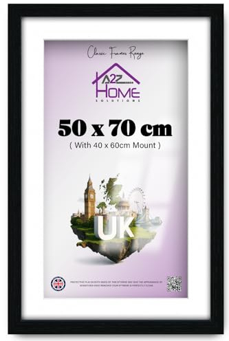 A2Z Home Solutions® Photo Frame Black 50x70 cm Frame With Mount 40x60 cm Picture Poster Print With Clear HD Perspex 30x15 MM Moulding Mounting Hooks MDF Backboard