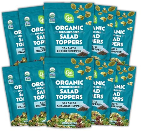 Go Raw Organic Sprouted Sea Salt & Cracked Pepper Salad Toppers, 4 oz, 10 Pack, Pumpkin & Sunflower Seeds, Keto, Kosher