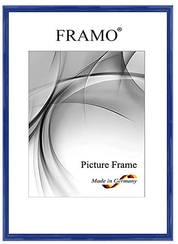 FRAMO Marco de fotos estrecho de 35 x 65 cm en madera maciza | Azul oscuro brillante | Color/tamaño seleccionable | Marco para pósters | Rompecabezas | Fotos N°118
