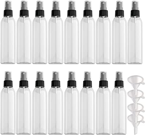 PQPAUTY 50 Stück Leere Transparent 150ml Kunststoff Sprühflasche mit Schwarz Zerstäuber Flasche, Tragbar Feinen Nebel Pumpzerstäuber Zerstäuberflasche Parfümzerstäuber Reise Flakons, 5x Trichter