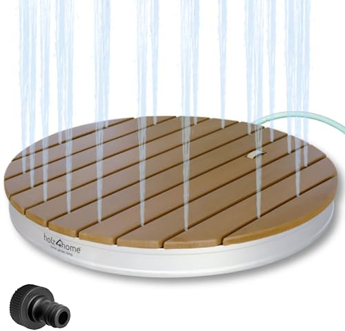 holz4home® Bodendusche als Gartendusche oder Pooldusche I Rund aus WPC und Aluminium I Höhenverstellbarer Wasserstrahl mit Fußrad I Saunadusche Outdoor mit Gartenschlauchanschluss