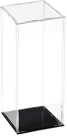 TA-VIGOR Transparente Acryl-Vitrine, 10 x 10 x 30 cm, zusammenbaubar, Würfel-Organizer, Ständer, staubdichter Schutz, Vitrine mit schwarzem Sockel für Actionfiguren, Spielzeug, Sammlerstücke,