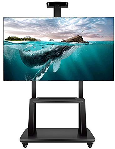 Soporte de exhibición de TV alto con ruedas para sala de estar, dormitorio, carro de TV con ruedas de piso de 32/50/55/60/65/70/75 pulgadas con estante de almacenamiento adicional, carga máxima de 150