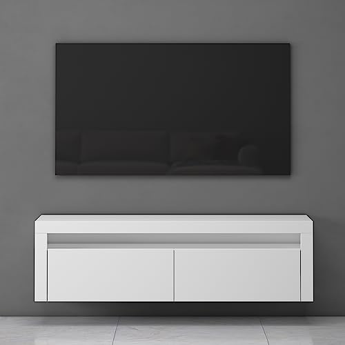 Mai & Mai Meuble TV Armoire 2 Portes avec Soft-Close Table TV pour Le Salon Blanc Mat 160x40x46 cm Fernsehschrank01