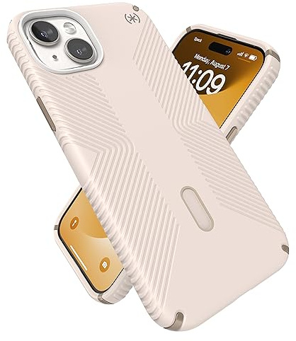 Speck iPhone 15 Plus Hülle – ClickLock rutschfeste Interlock, MagSafe, Fallschutzgriff – für iPhone 15 Plus iPhone 14 Plus 6,7 Zoll Handyhülle – Presidio2 Grip Bleached Bone/Erbstück