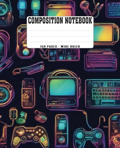 Wide Ruled Video Game Notebook | Futuristic Composition Journal | 150 Pages | 7.5 × 9.25 in | Teens, Gamers | Note-Taking, Gaming: Immerse Yourself in ... Homeschool, or Exploring Virtual Worlds