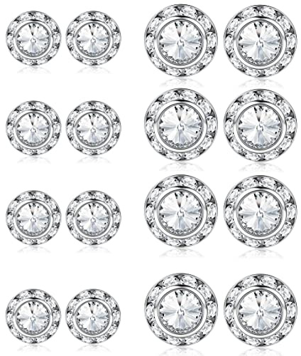 THUNARAZ Dance Competition Rhinestone Earrings 10mm 15mm | Women Round Halo Earring Studs for Dance Competitions Stage Opera Party Performance Wedding Bridal Earrings Jewelry Silver