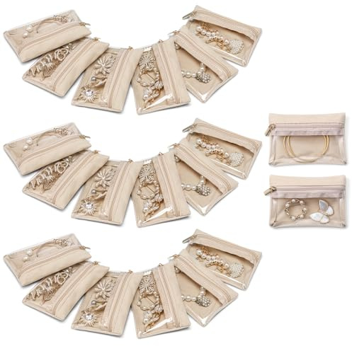 Vlando Samt-Schmuckbeutel mit Reißverschluss, transparenter Reise-Schmuckbeutel für Geschäftsreisen und Geschenke | Schützt tägliche Favoriten, langlebige Konstruktion, Ringe und Armbänder, Damen, Wochenendausflüge, Dankeschön-Geschenk