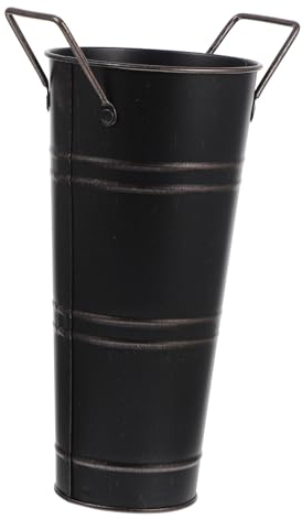 ABOOFAN Black Retro Metal Flower Bucket with Handle Vintage Waterproof Flowerpot for Indoor Balcony Decoration Rustic Farmhouse Style Flower Vase