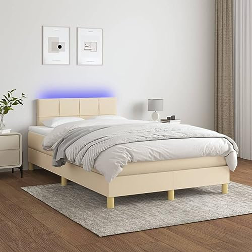 ULUYYUC Boxspringbett, Jugendbett Gartenbett Palettenbett Tagesbett Geeignet für Arbeitszimmer Wohnzimmer Wohnbereich Schlafzimmer mit Matratze & LED Creme 120x200 cm Stoff