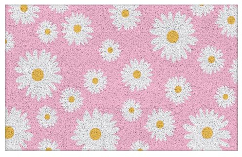 Supwhd Pink Daisy Floral Welcome Mat, Cute Door Mat - 17x30 Indoor/Outdoor