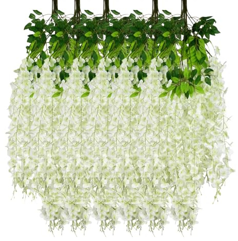Lot de 24 guirlandes de glycines artificielles à suspendre, 1,5 m, glycine artificielle, pour toile de fond, guirlande de fleurs crème à suspendre