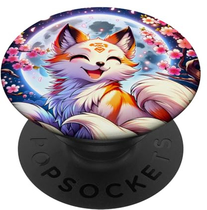 Kitsune Japanischer Fuchs mit neun Schwanzen, Kirschblüten PopSockets Klebender PopGrip