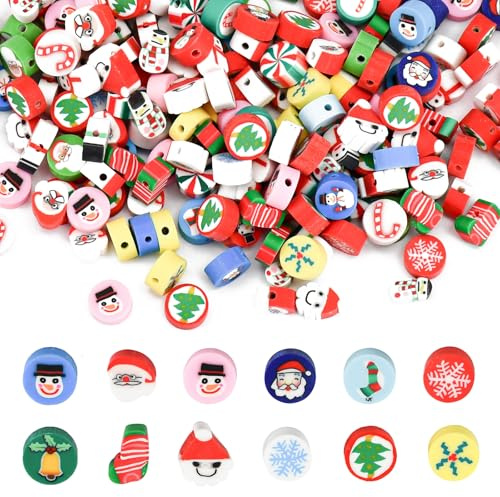 LYTIVAGEN 200 Stück Weihnachten Tonperlen Topf Schmuck Perlen Weihnachtsperlen Polymer Clay Perlen Weihnachten Armband Perlen Ton Weihnachten Bastelperlen für Armbänder Halsketten Schmuckherstellung