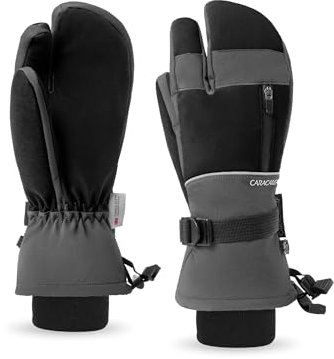 Caracaleap Skihandschuhe Herren Damen Fäustlinge 3 Finger Handschuhe Wasserdicht Winterhandschuhe für Skifahren Snowboard Eislaufen Wandern Grau M-L
