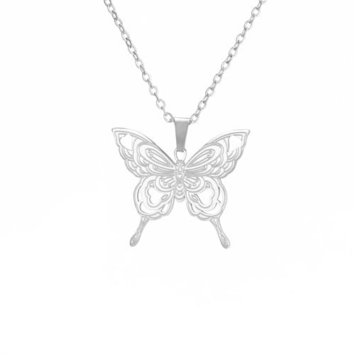 kkjoy Collier de Papillon en Acier Inoxydable Collier à Pendentifs de Papillon Elfes Volants Cœur d'Amour en Acier Inoxydable Bijoux Tendances pour Femmes Dames de Charme