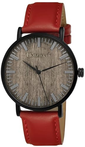 Holzwerk Germany Handgefertigte Flache Designer Unisex Herren Uhr Damen Öko Natur Holz Armband Analog Klassisch Quarz Braun Schwarz Leder-Armband