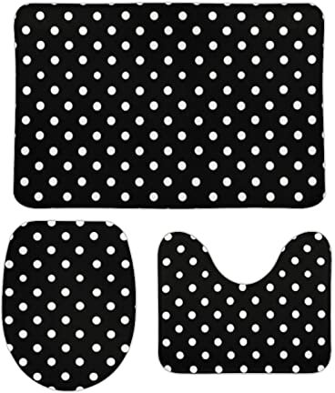 Badteppich-Set 3-Teilig Schwarze Tupfen Badezimmer Vorleger 3-Teiliges Wasserabsorbierend Wc Vorleger Set 3 Teilig rutschfeste Badematte Für Badezimmer Schlafzimmer Badewanne