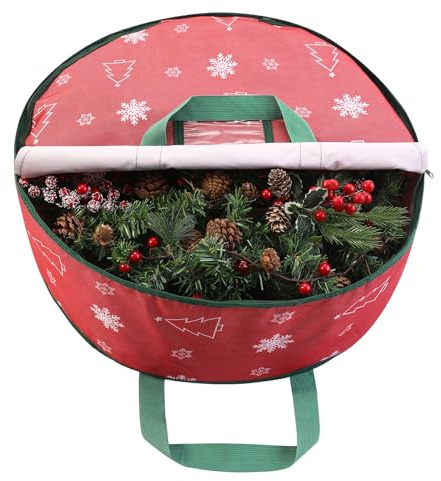 TaoQ C 75 cm bolsa de almacenamiento de coronas navideñas, contenedor de almacenamiento de guirnalda bolsa de almacenamiento de guirnaldas navideñas para decoración navideña de coronas, rojo