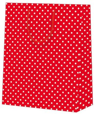 Boxbeutel Tragetaschen Punkte matt rot weiße Punkte 17,8 + 9,8 x 22,9 cm, 25 Stück