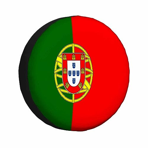 Housse De Pneu De Rechange Drapeau du Portugal Bannière Rouge Vert Or Europe Pays Signe Couverture De Pneu Résistantes Housse De Roue De Secours Imperméable Couvre Pneu De Secours 14 inch